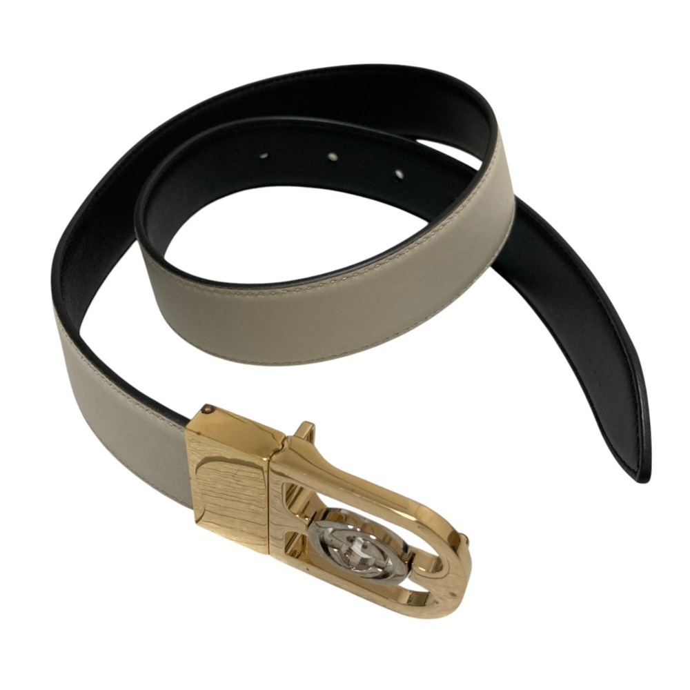GUCCI Interlocking G Reversible Belt 547734 White Black Women's